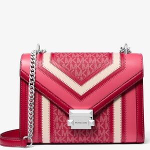 Michael Kors Whitney MD Color-Block and Signature Logo Shoulder Bag Raspberry